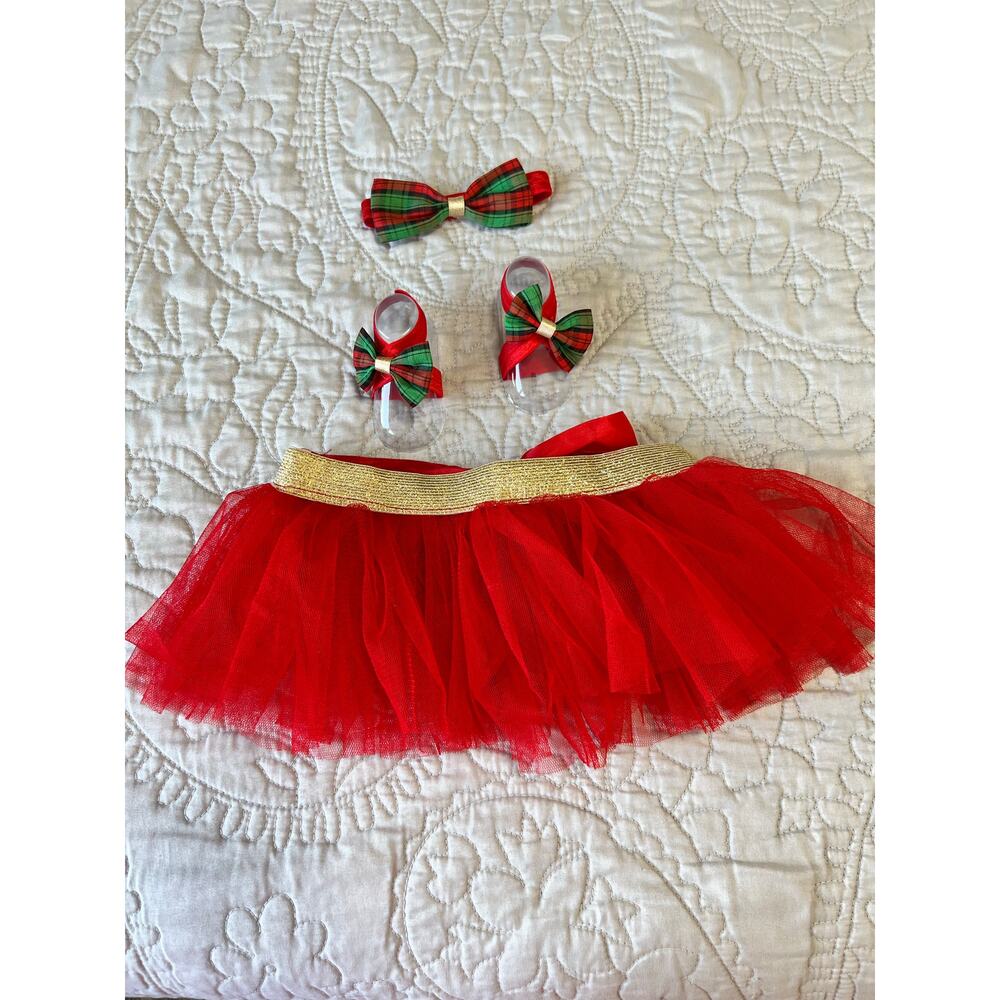 Newborn Red Baby Girl Tutu Headband and Foot Bow Photo Prop Measurements Photos
